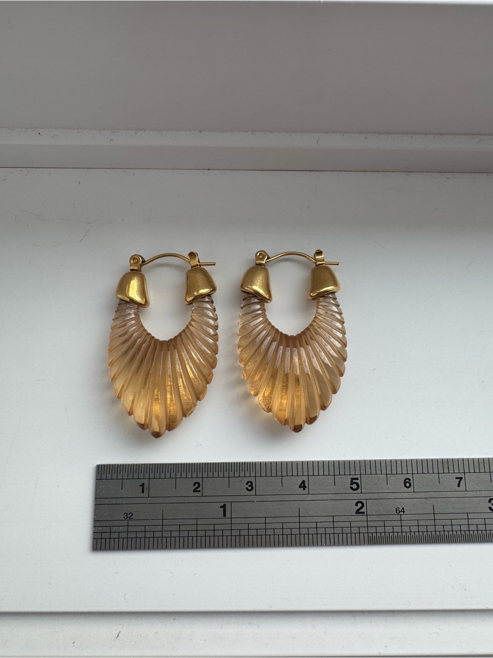 Gold Architectural Hoop Earrings - Amber / Orange